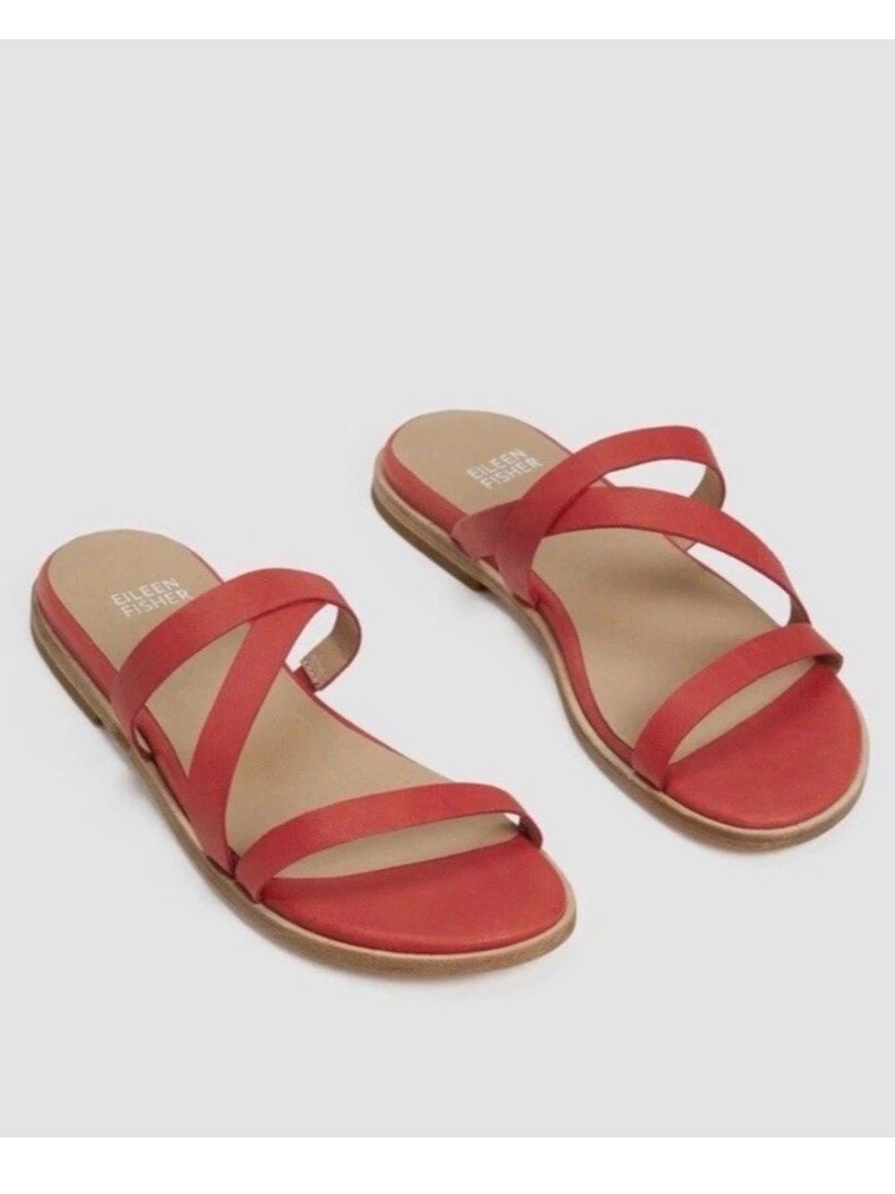EILEEN FISHER Leather Kira Slip-on Flat Sandals red comfort boho Size 9